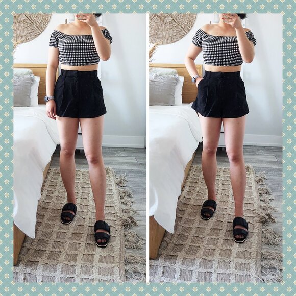 Aritzia Wilfred Black and White Gingham Crop Top - Picture 1 of 5